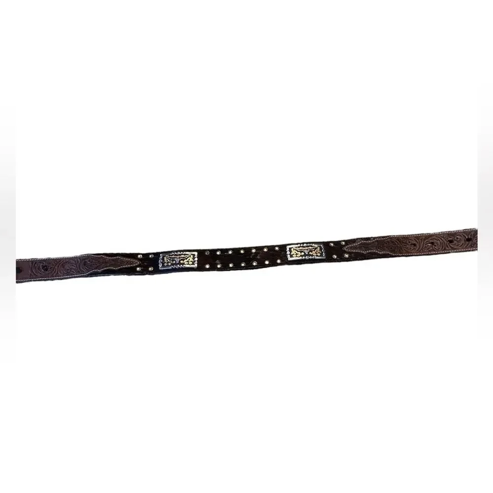 3D Western Belt ONLY in a Youth 24 Tooled Leather with CalfHair and Gold Trim